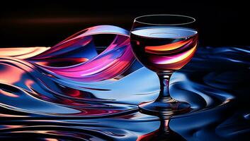 Glossy glass of wine on abstract background. AI generated photo