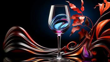 Glossy glass of wine on abstract background. AI generated photo