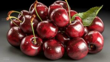 Closeup of delicious cherries. AI generated photo