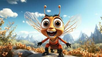 Cute cartoon of a baby bee for illustrations for children. AI Generated photo