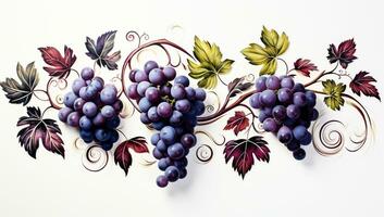 Banner with grapes and vines on white background to be used in advertising or other purposes. AI generated photo