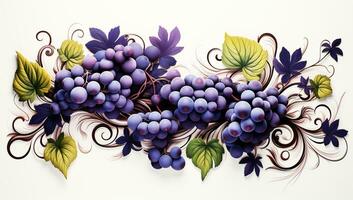 Banner with grapes and vines on white background to be used in advertising or other purposes. AI generated photo