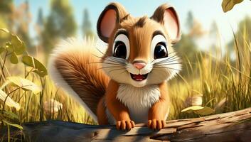 Cute cartoon of a baby squirrel for illustrations for children. AI Generated photo