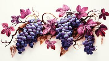 Banner with grapes and vines on white background to be used in advertising or other purposes. AI generated photo