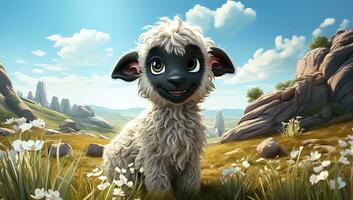 Cute cartoon of a baby sheep for illustrations for children. AI Generated photo