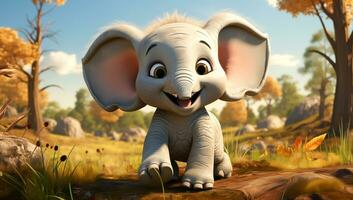 Cute cartoon of a baby elephant for illustrations for children. AI Generator photo