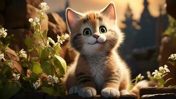 Cute cartoon of a baby cat for illustrations for children. AI Generator photo