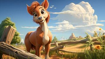 Cute cartoon of a baby horse for illustrations for children. AI Generator photo