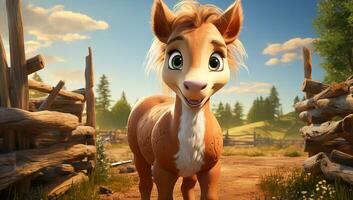 linda dibujos animados de un bebé caballo para ilustraciones para niños. ai generador foto