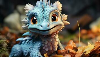 Cute cartoon of a baby dragon for illustrations for children. AI Generated photo