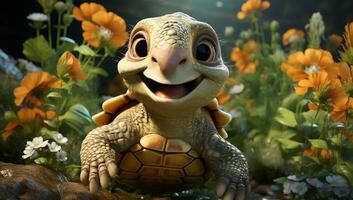 Cute cartoon of a baby turtle for illustrations for children. AI Generator photo