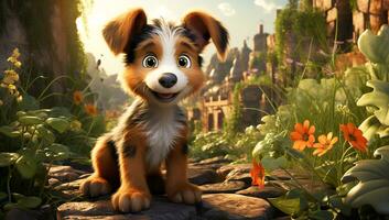 Cute cartoon of a baby dog for illustrations for children. AI Generator photo