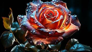 Illustration of glowing transparent red rose. AI Generated photo