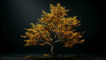 Tree with autumn colors isolated on dark background. AI generated photo