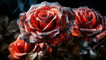 Illustration of glowing transparent red rose. AI Generated photo