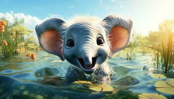 Cute cartoon of a baby elephant for illustrations for children. AI Generator photo