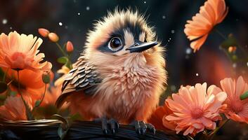 Cute cartoon of a baby hummingbird for illustrations for children. AI Generated photo