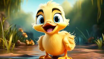 Cute cartoon of a baby duck for illustrations for children. AI Generated photo