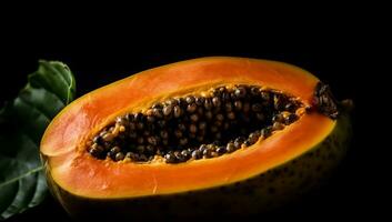 Realistic image of papaya on dark background. AI generated photo