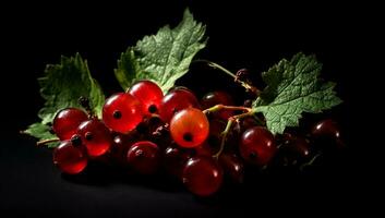 Realistic image of red currants on dark background. AI generated photo