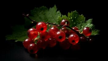 Realistic image of red currants on dark background. AI generated photo