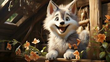 Cute cartoon of a baby alaskan malamute dog for illustrations for children. AI Generator photo