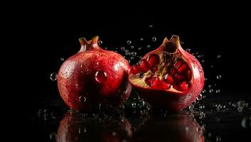 Still life illustration with delicious pomegranates. AI generated photo