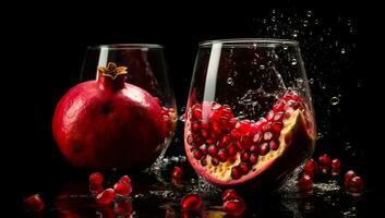 Still life illustration with delicious pomegranates. AI generated photo