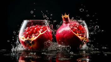 Still life illustration with delicious pomegranates. AI generated photo