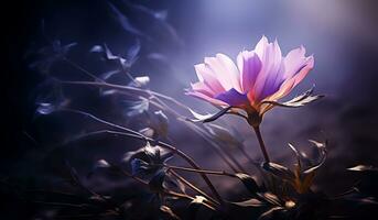 Beautiful flower in a mystical environment of soft light and smoke. AI generated photo