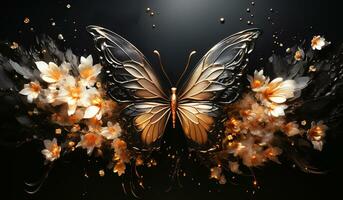 Dark and golden butterflies. AI generated photo