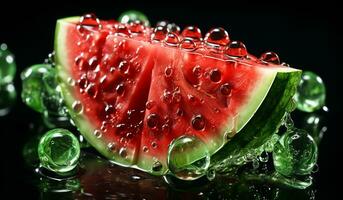 Realistic image of watermelon in splashing water. AI generated photo