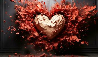 Heart exploded into red fragments. AI generated photo