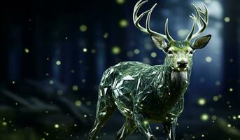 Bright christmas landscape with illuminated deer closeup. AI generated photo