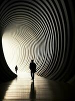 Silhouette of a person in a tunnel filled with light. AI generated photo