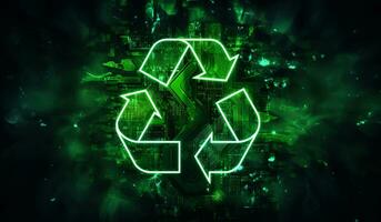 brillante reciclaje símbolo en ecología concepto. ai generado foto