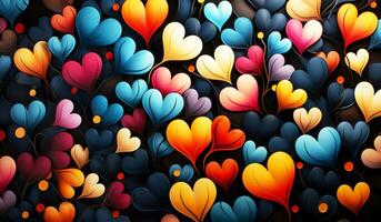 Background with pattern of colorful hearts. AI generated photo