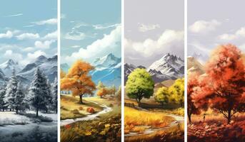 Four trees with different colors. AI generated photo