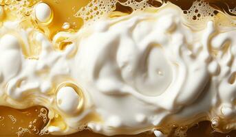 Closeup of beer foam. AI generated photo