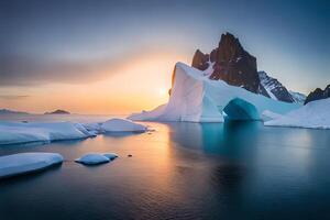 A colossal floating ice sheet forming a characteristic bend over the bone chilling waters. photo