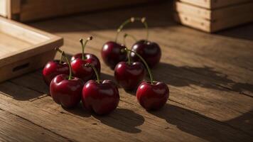 humble bunch of cherries, locks in picture of cherries. photo