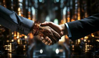 Handshake between men as a sign of a work agreement. AI generated photo