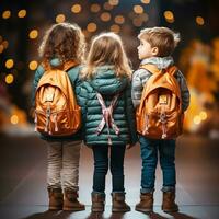 Kids with backpack, back to school concept. AI generated photo