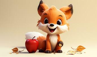 Funny cartoon of little red fox. AI generated photo