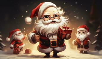 Funny fat Santa claus card in christmas concept. AI generated photo