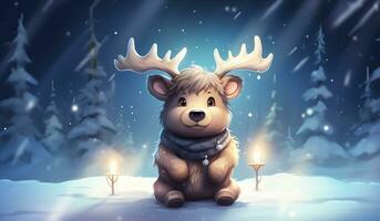 Cute cartoon of a baby reindeer for illustrations for children. AI Generator photo