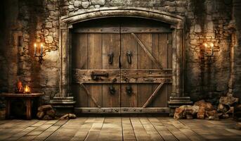 Vintage old wood gate. AI generated photo