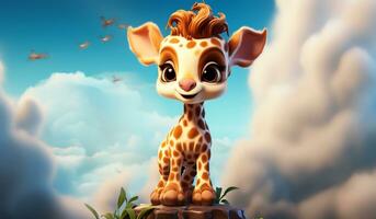 Cute cartoon of a baby giraffe for illustrations for children. AI Generated photo