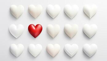 Set of white and red hearts. AI generated photo