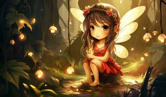 Cute cartoon of a baby fairy for illustrations for children. AI Generated photo